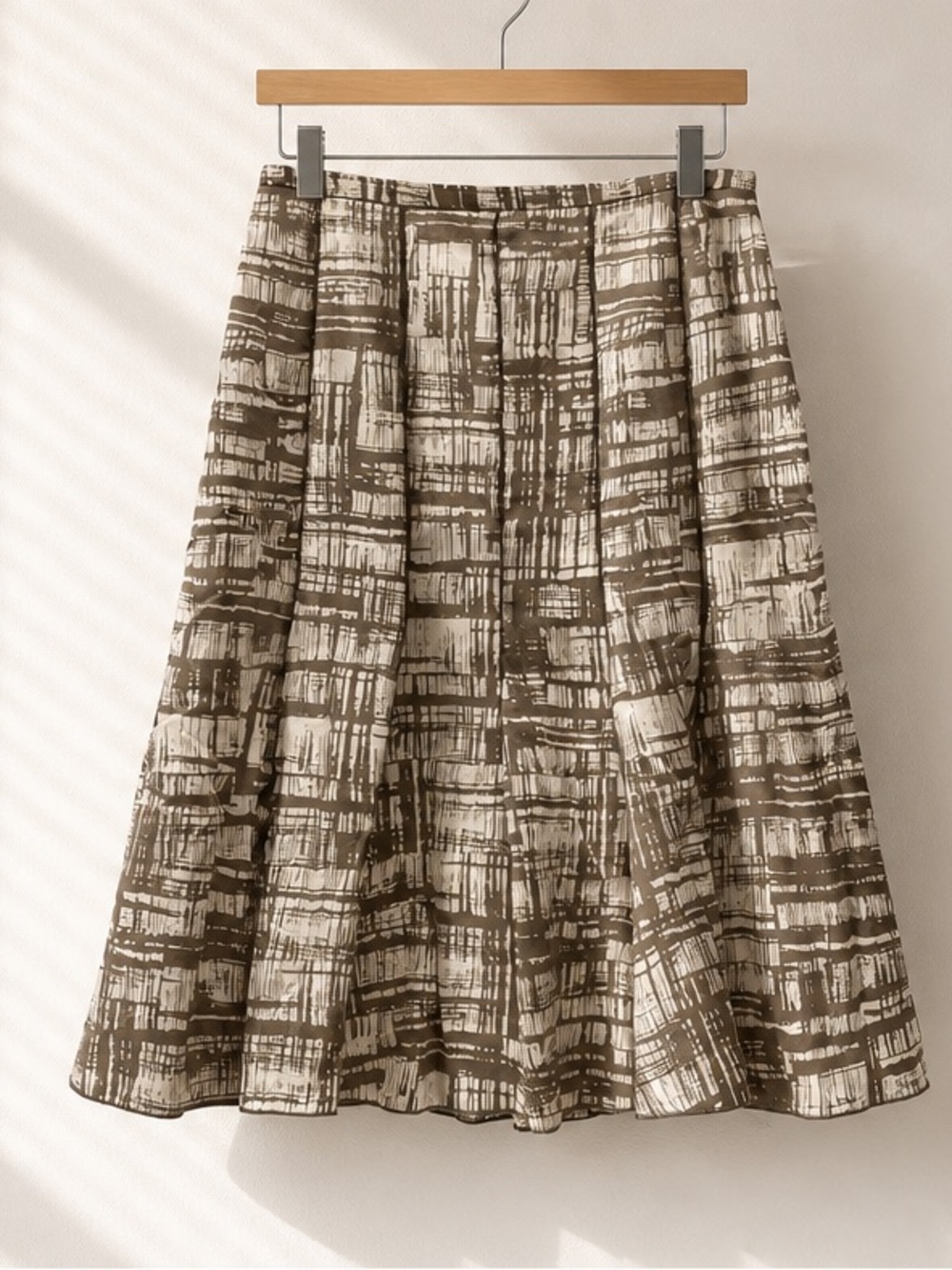 Melanie Lyne Brown Abstract Print Cotton A-Line Skirt Size 8